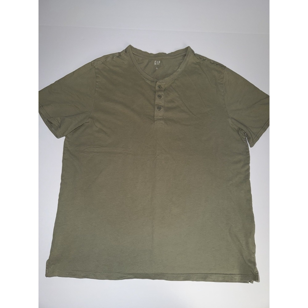 GAP Men XL Henley T-Shirt Short Sleeve 100% Cotton Dusty Green Preppy Casual Tee
